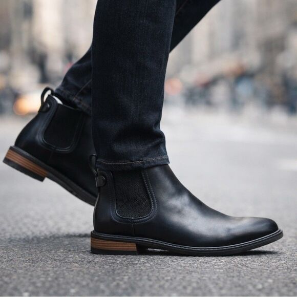 Tommy Hilfiger Chelsea Boots Mens 7 Black Leather‎ Slip On Dress Elastic Gore main image 13
